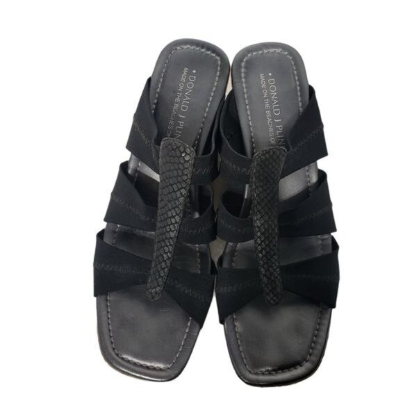 Donald J. Pliner Black Elastic Cork Wedge Sandals Size 10 Womens Platform Slides - Picture 6 of 9